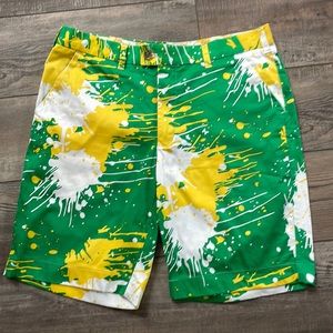 Loudmouth Green, Yellow & White Splash Athletic Shorts